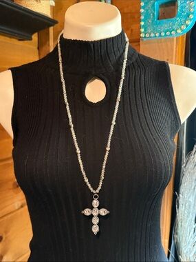Silver Crystal Cross Pendant Necklace - Women Jewelry